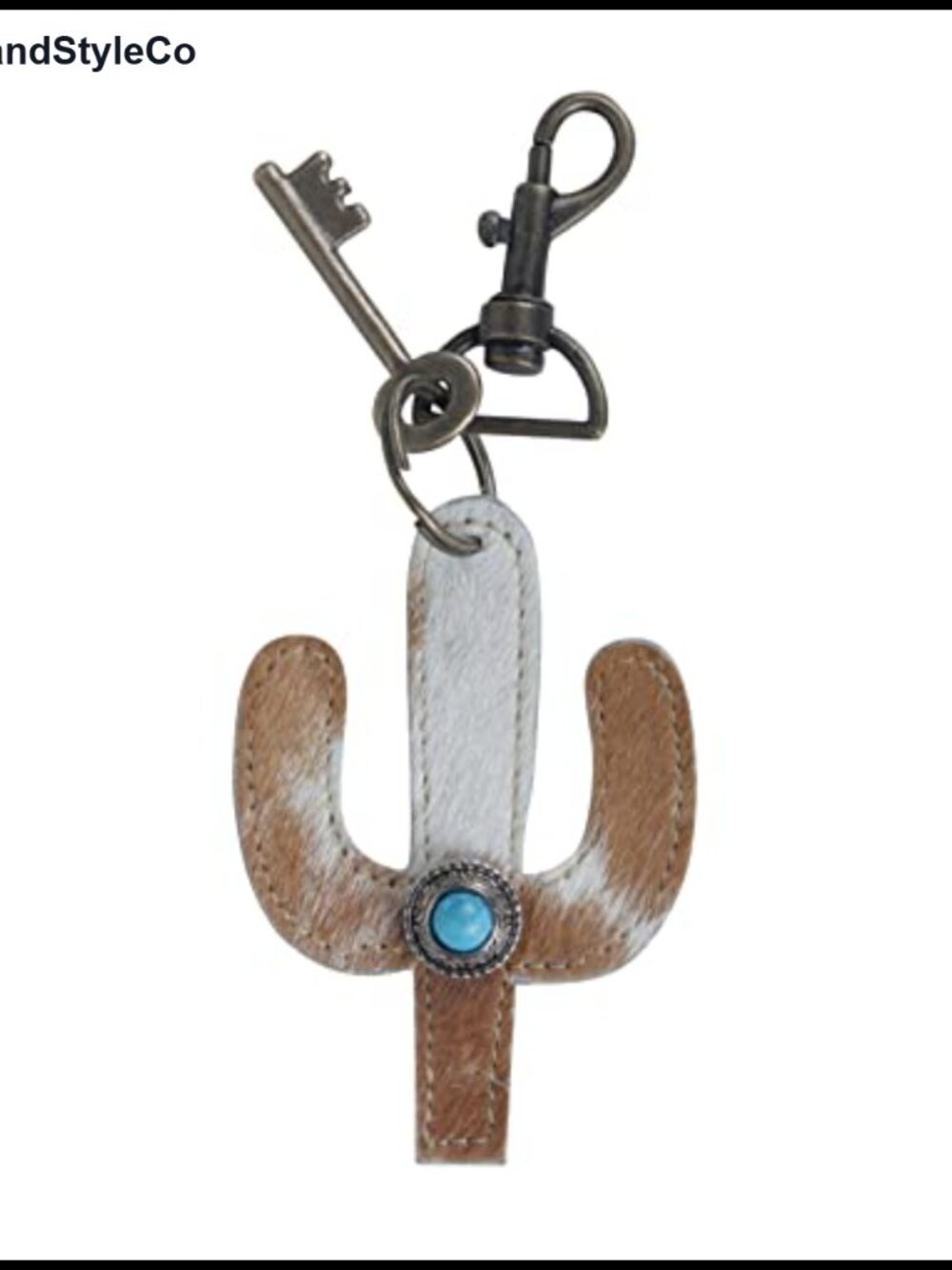 Cactus Shape Turquoise Stone Key Fob Keychain Charm with Dog Hook, One Size